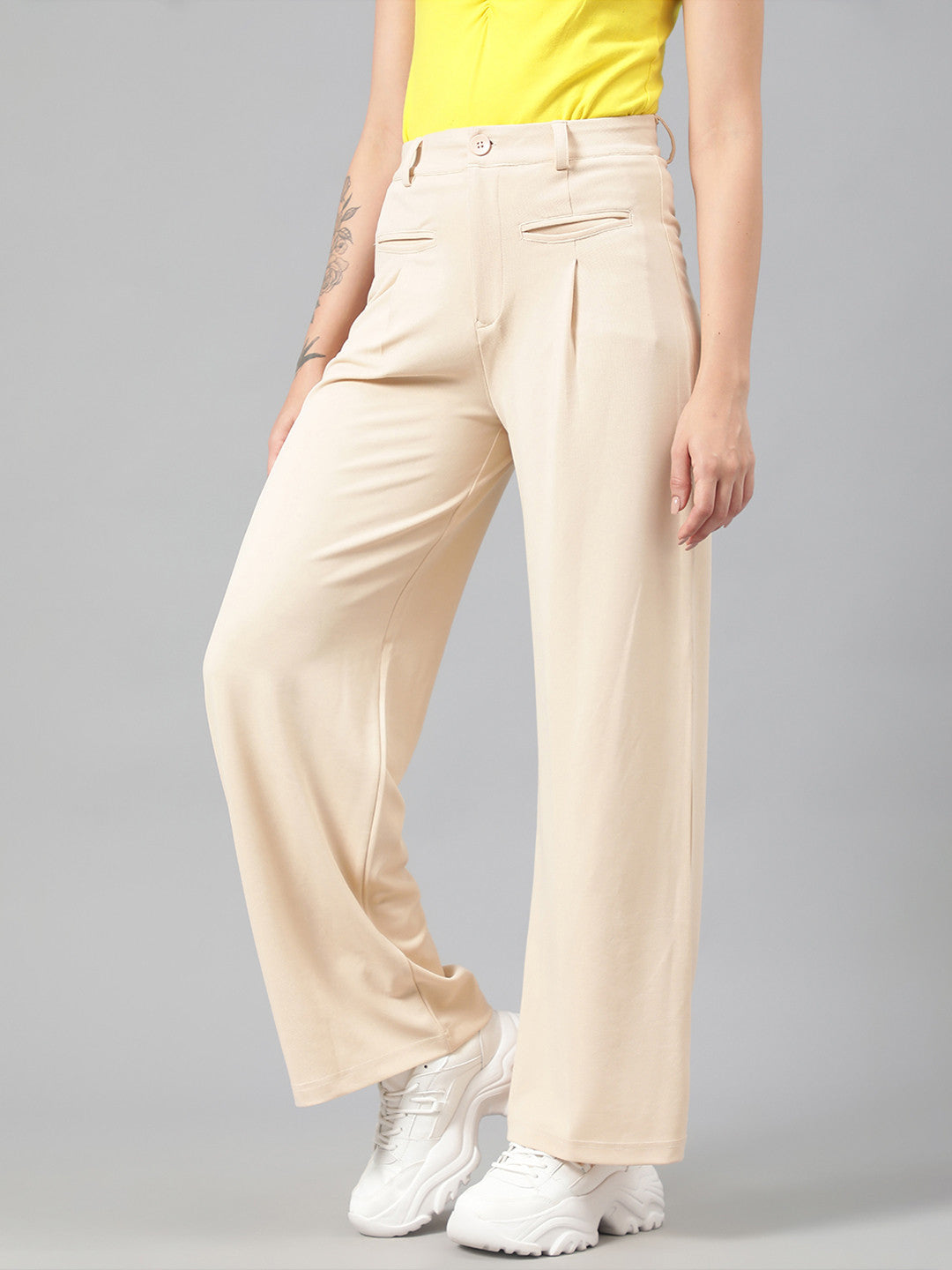 KOTTY Regular Fit Women Beige Trousers 