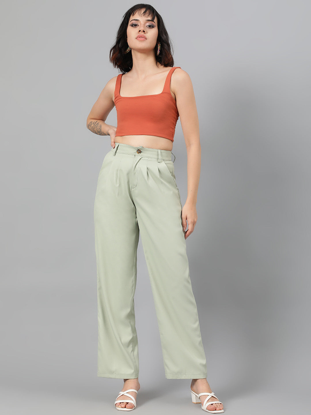 KOTTY Womens Solid Attractive High Rise Pant
