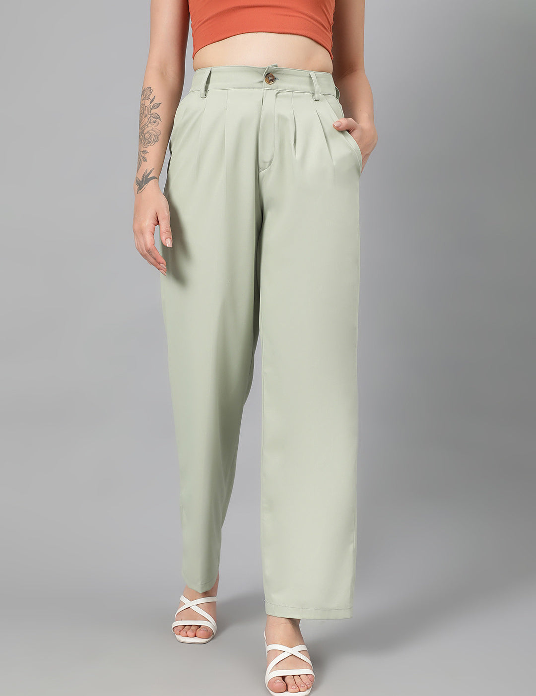KOTTY Womens Solid Attractive High Rise Pant