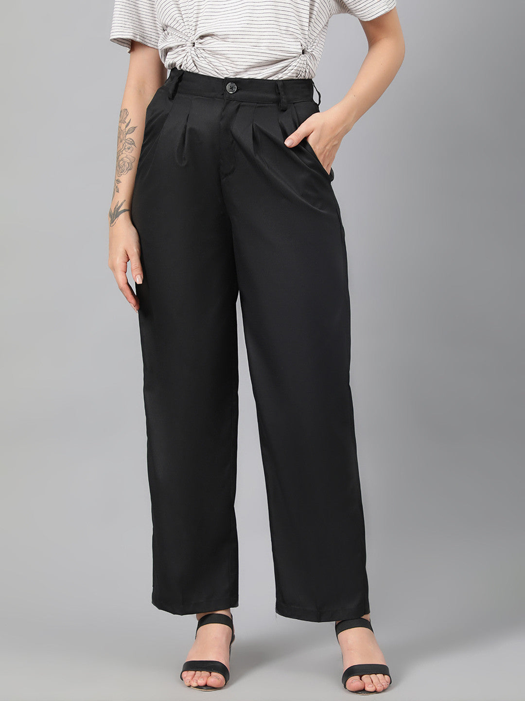 KOTTY Regular Fit Women Black Trousers 