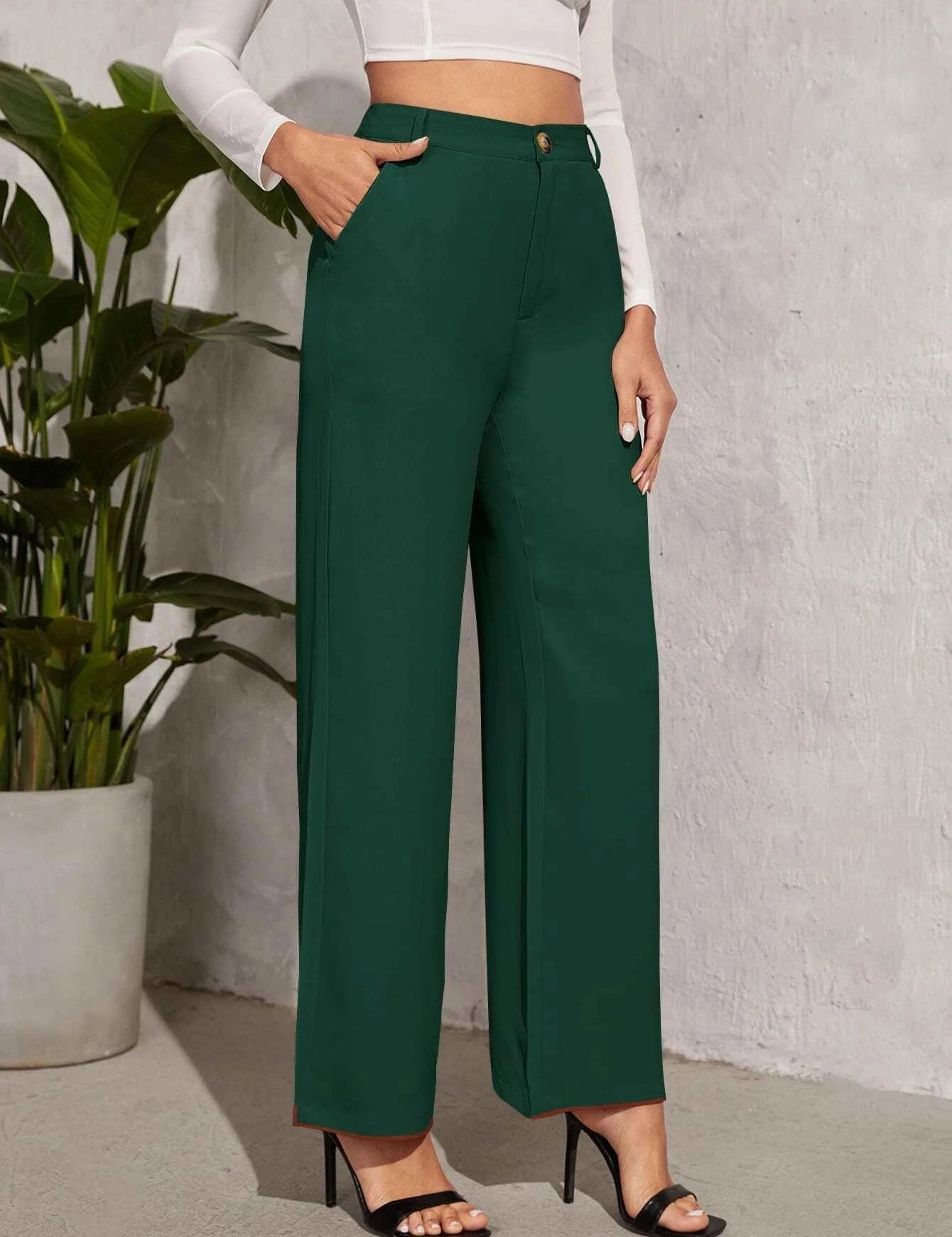 KOTTY Regular Fit Women Dark Green Trousers 