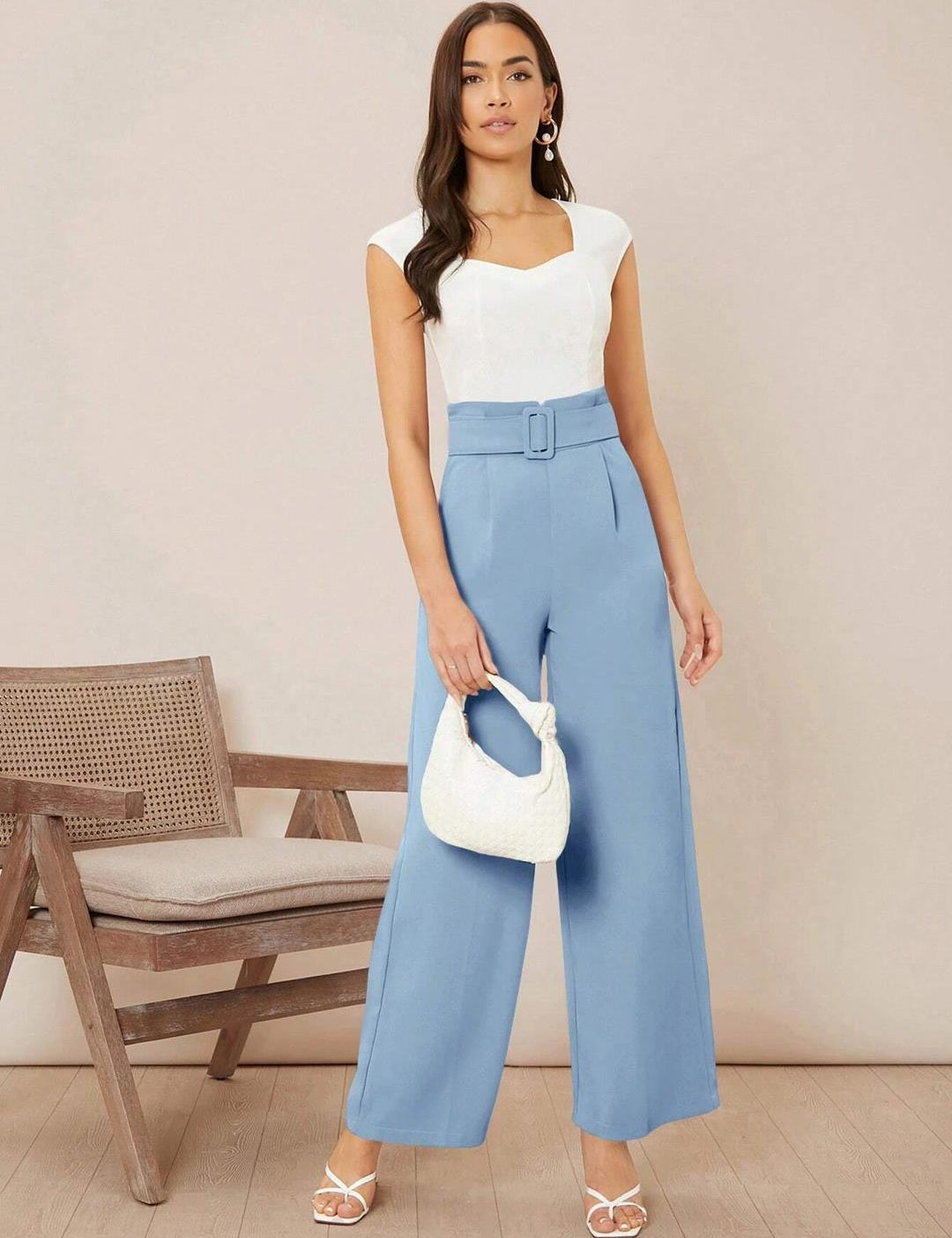 KOTTY Women's High Rise Viscose Rayon Relaxed Fit Korean Trousers Sky Blue