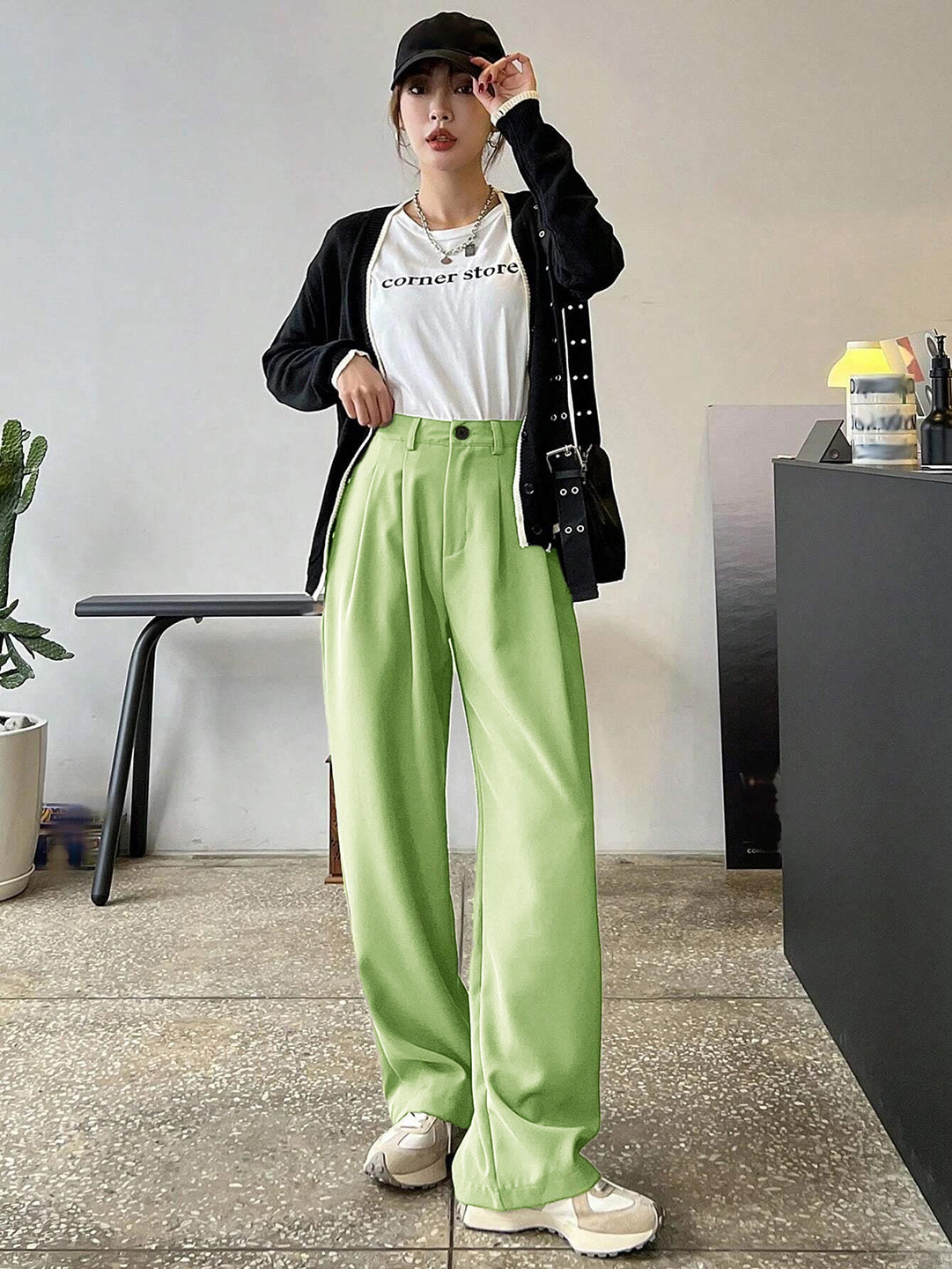 KOTTY Regular Fit Women Solid Trousers Tea Green