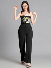 Women's Black High Waist Wide Leg Formal Trousers