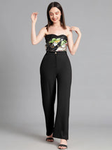 Women's Black High Waist Wide Leg Formal Trousers
