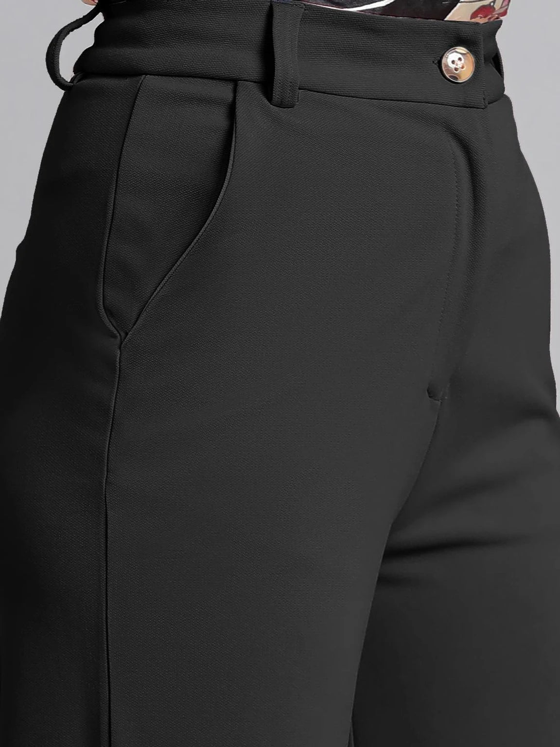 Women's Black High Waist Wide Leg Formal Trousers