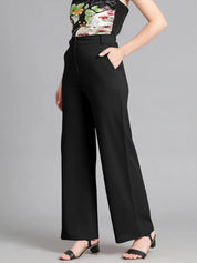 Women's Black High Waist Wide Leg Formal Trousers