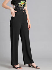 Women's Black High Waist Wide Leg Formal Trousers