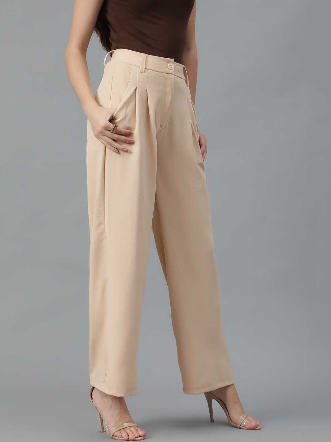 KOTTY Regular Fit Women Beige Trousers 