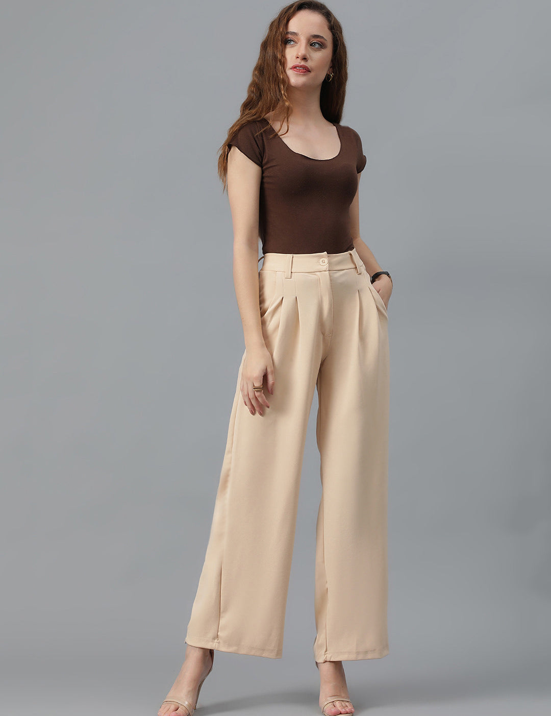 KOTTY Regular Fit Women Beige Trousers 