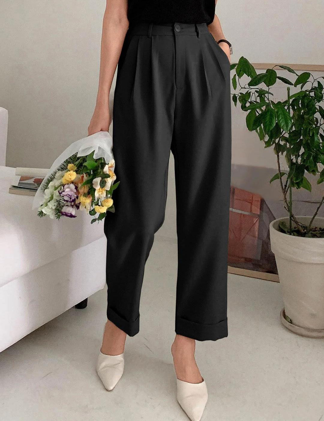 KOTTY Womens Solid Attractive High Rise Pant