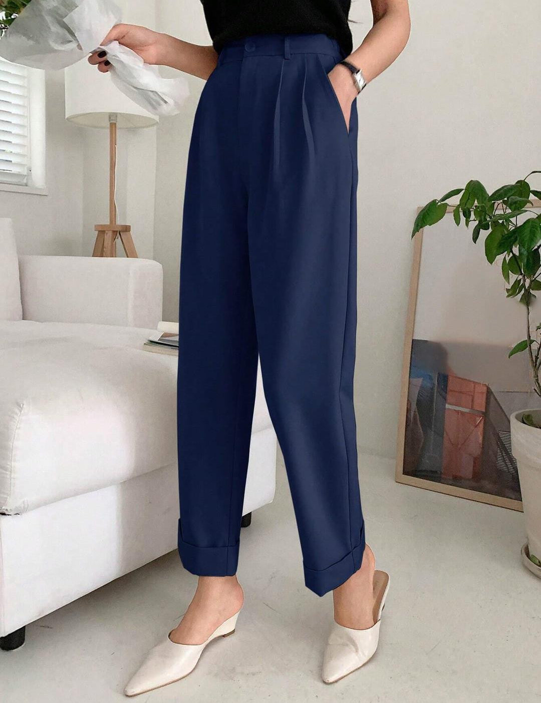 KOTTY Regular Fit Women Dark Blue Trousers 