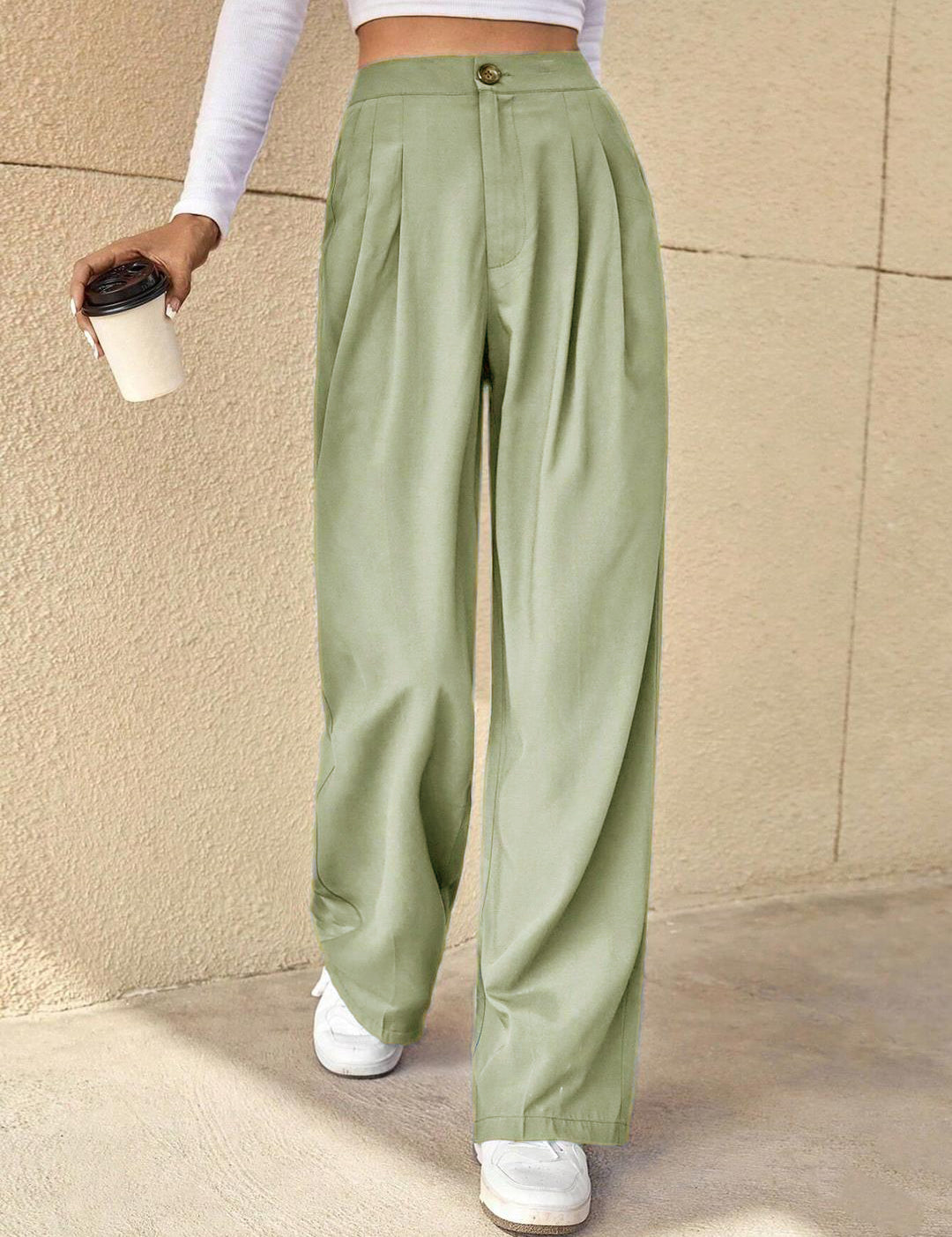 KOTTY Women's Cotton Blend Straight Fit Cross Pocket Solid Trousers