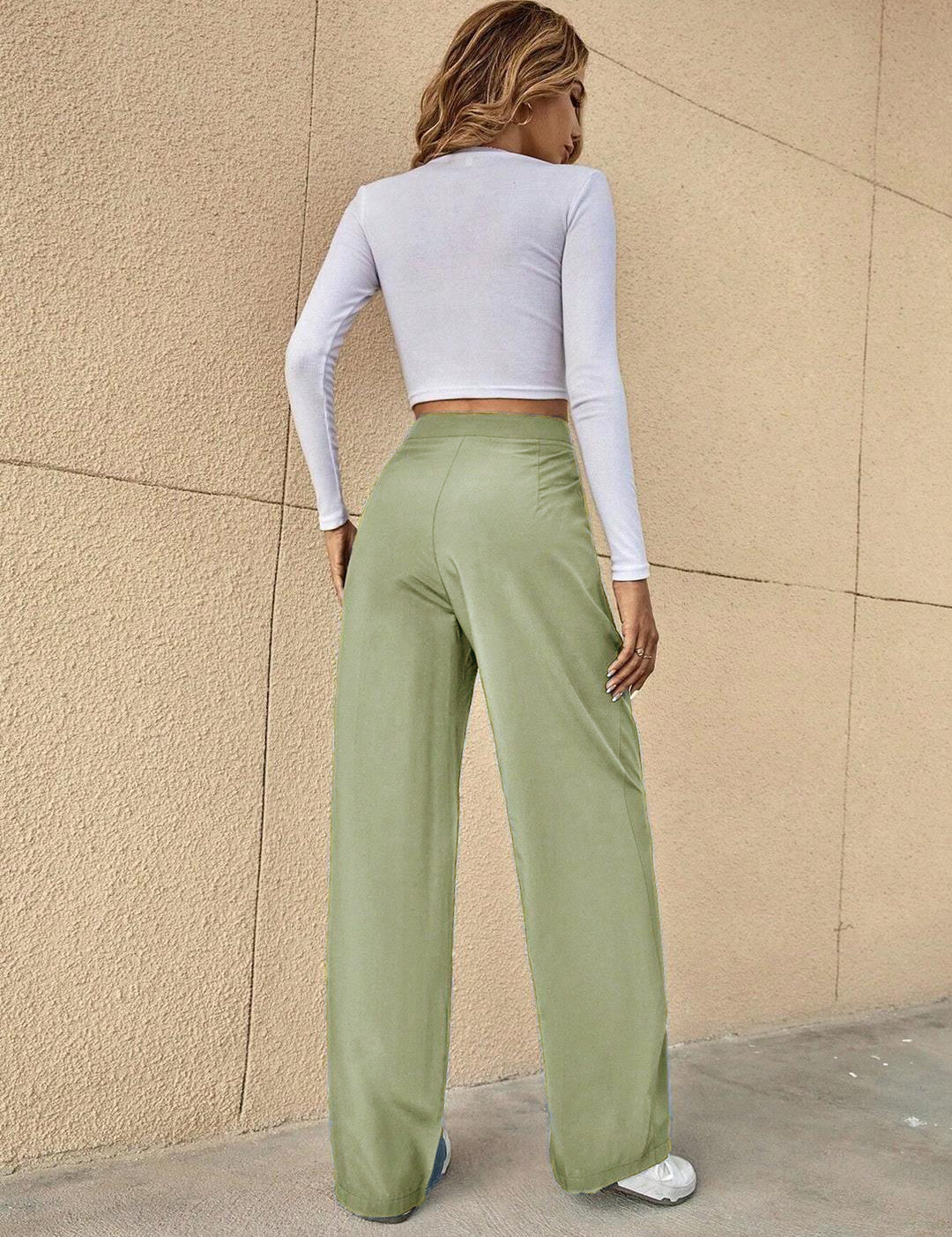 KOTTY Women's Cotton Blend Straight Fit Cross Pocket Solid Trousers