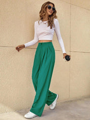 KOTTY Women's Cotton Blend Straight Fit Cross Pocket Solid Trousers Teal Green