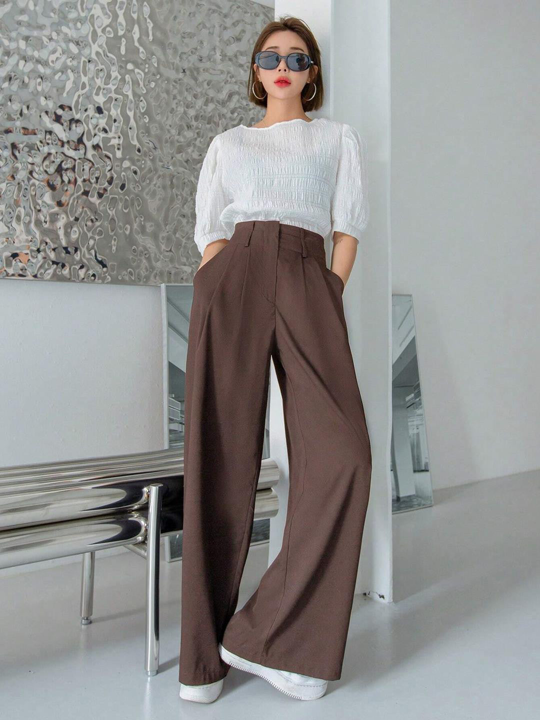 KOTTY Womens Solid Attractive High Rise Pant