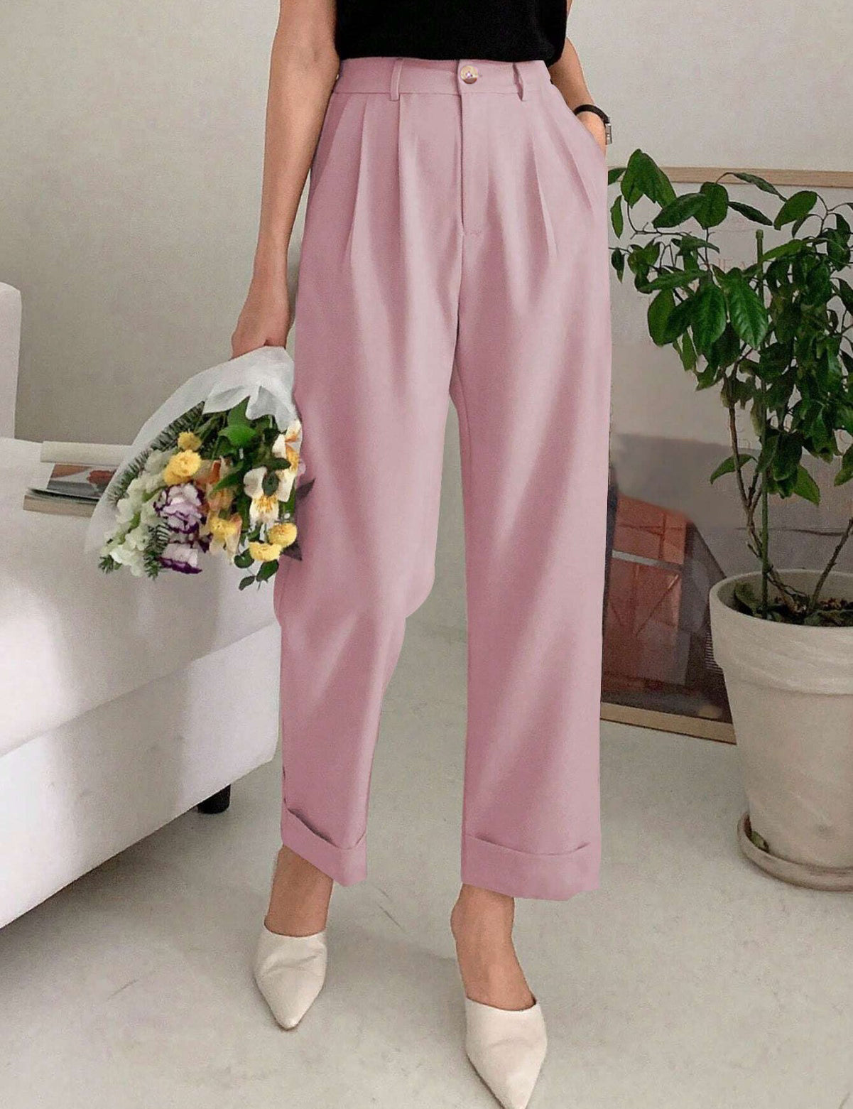 KOTTY Womens Solid Attractive High Rise Pant
