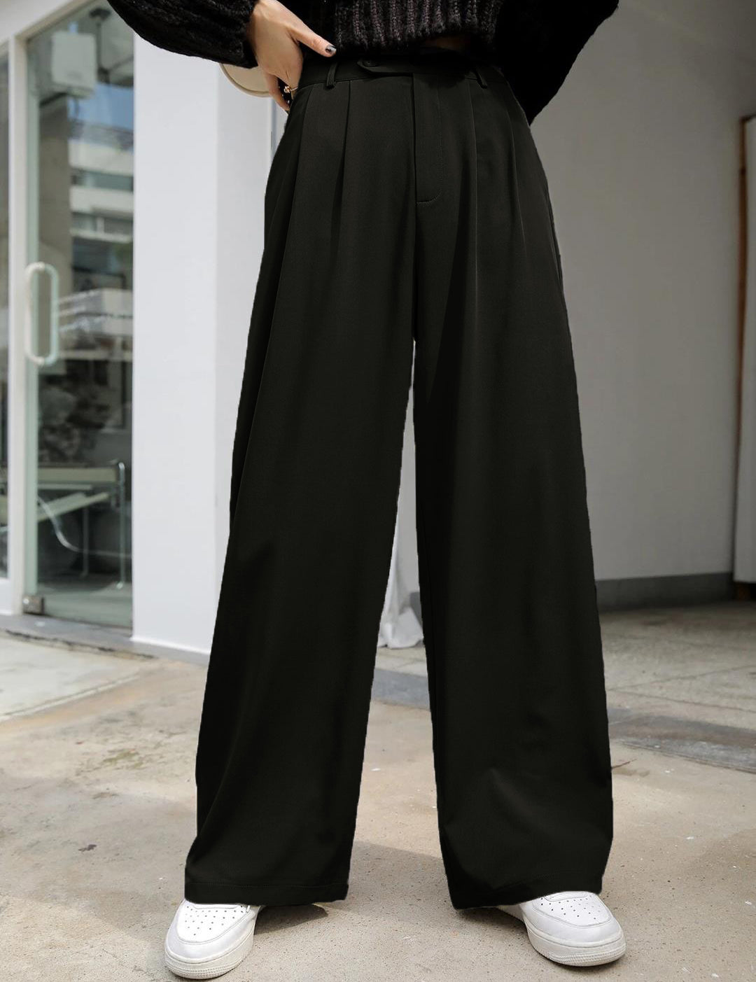 KOTTY Women's Regular Fit Black Lycra Blend Trousers
