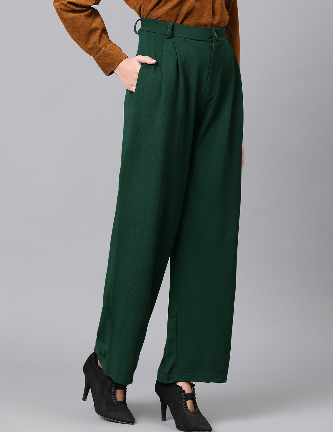 KOTTY Regular Fit Women Dark Green Trousers 