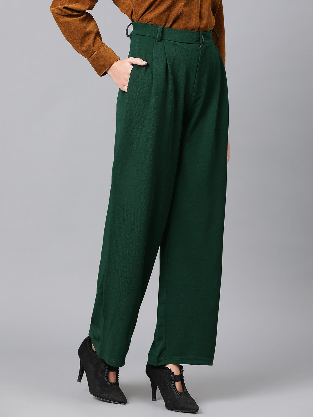 KOTTY Regular Fit Women Dark Green Trousers 
