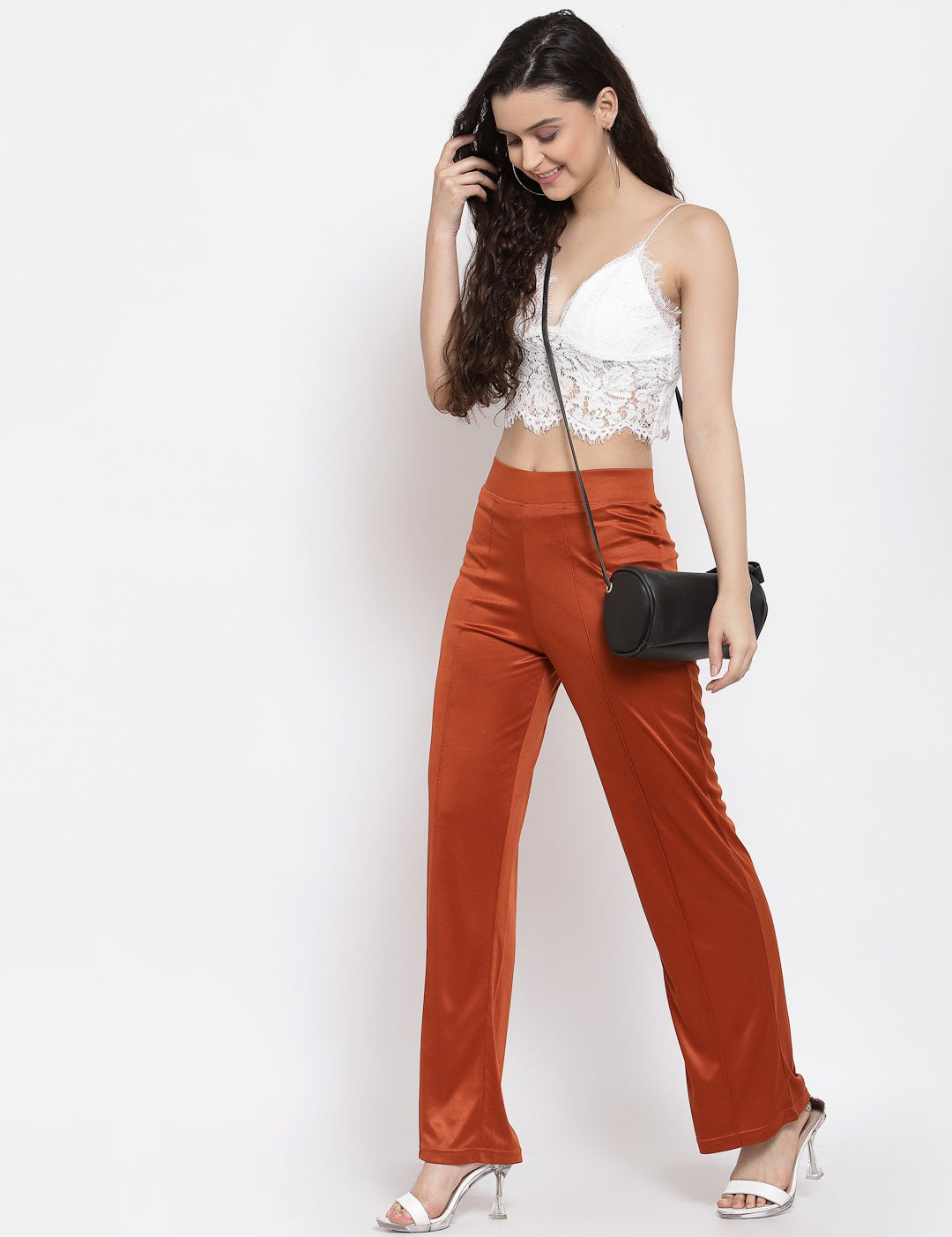 KOTTY Flared Women Orange Trousers 