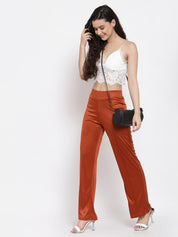 KOTTY Flared Women Orange Trousers 