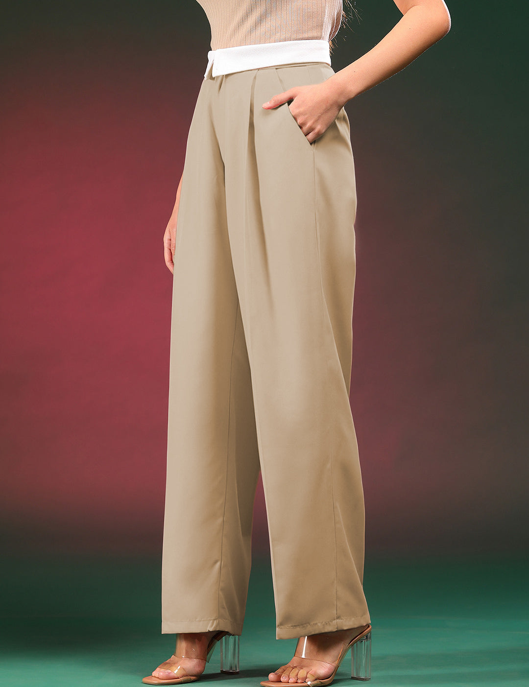 KOTTY Straight Fit Women Beige Trousers 