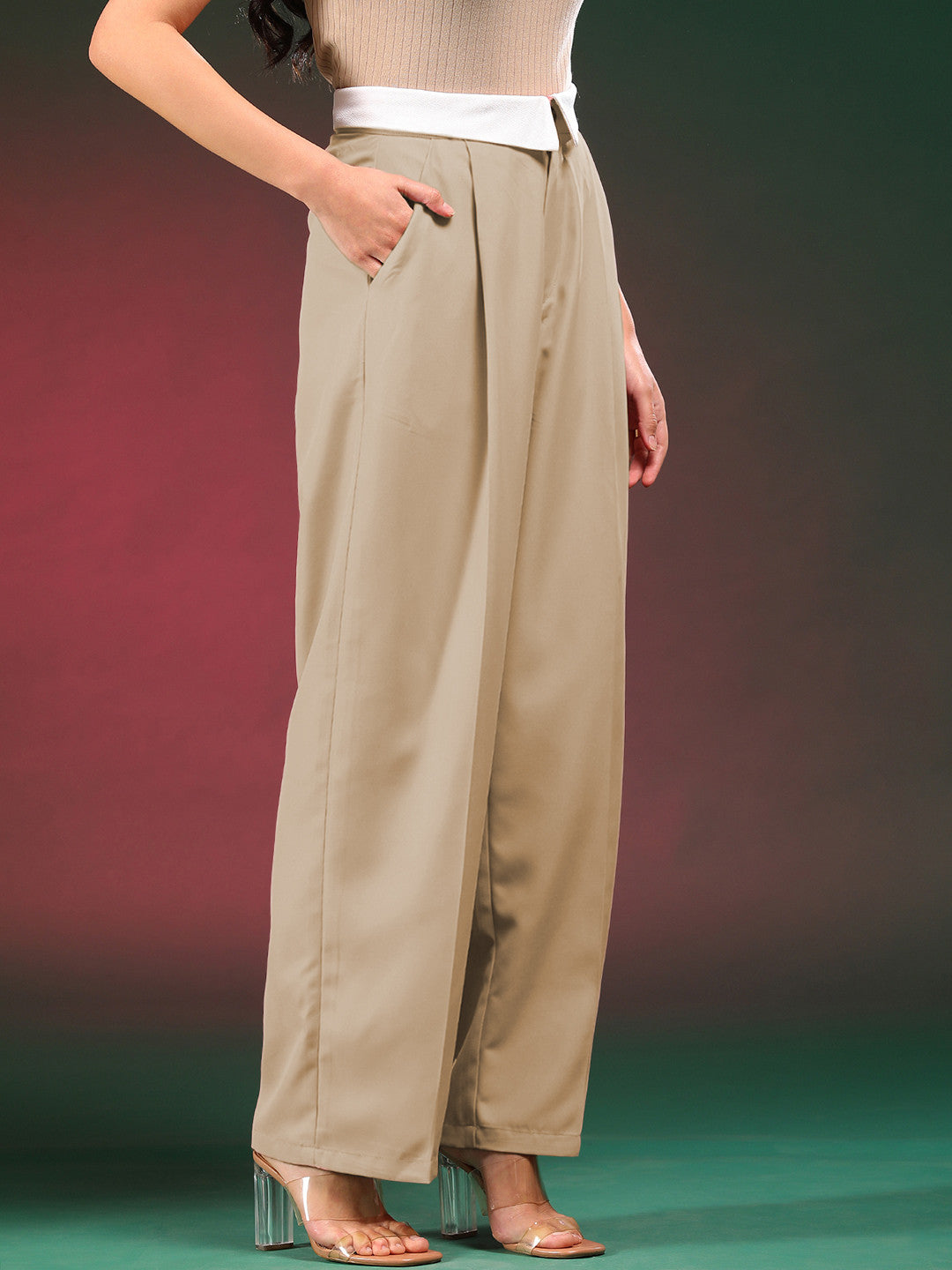 KOTTY Straight Fit Women Beige Trousers 