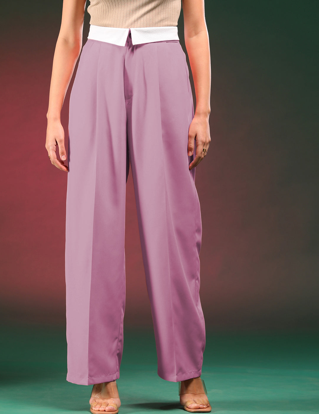 KOTTY Women's High Rise Viscose Rayon Relaxed Fit Trousers