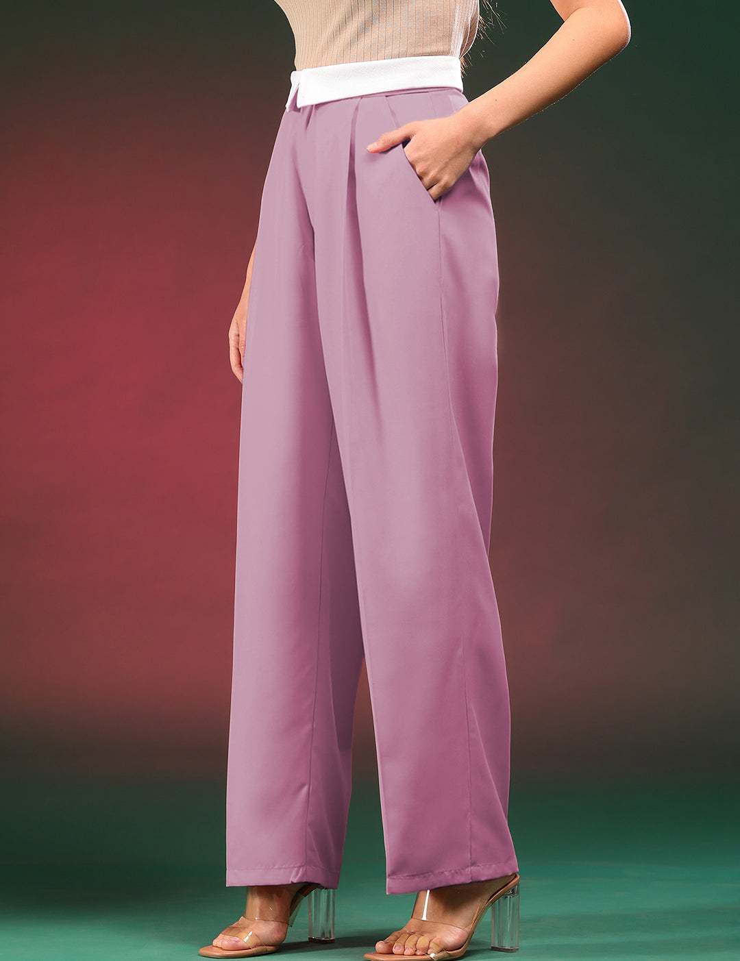 KOTTY Women's High Rise Viscose Rayon Relaxed Fit Trousers