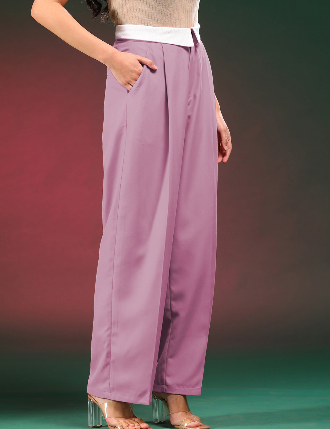 KOTTY Women's High Rise Viscose Rayon Relaxed Fit Trousers