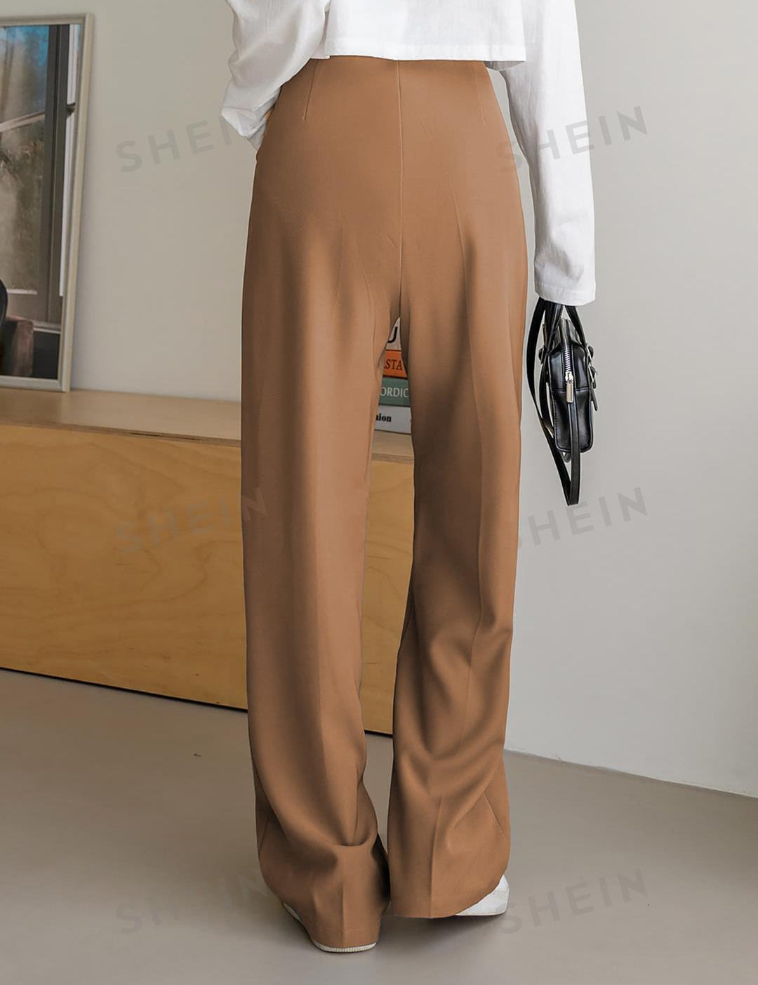 KOTTY Women's Relaxed High-Rise Easy Wash Cotton Bland Trousers