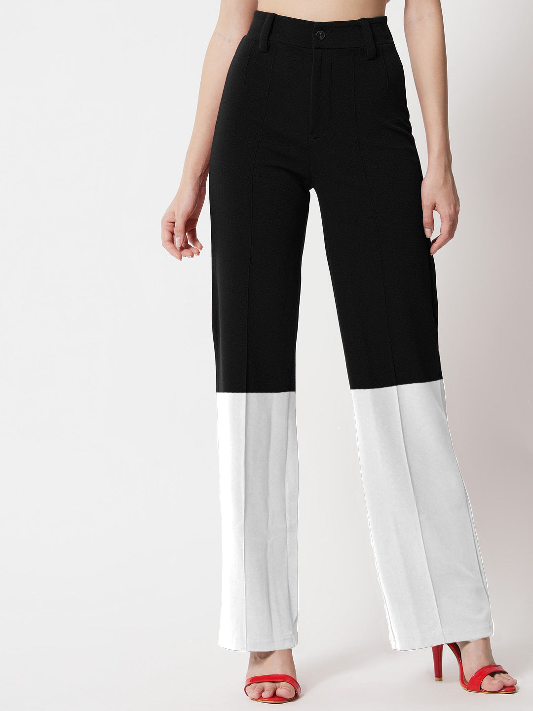 KOTTY Women's Straight Leg High-Rise Stylish Designer Trousers