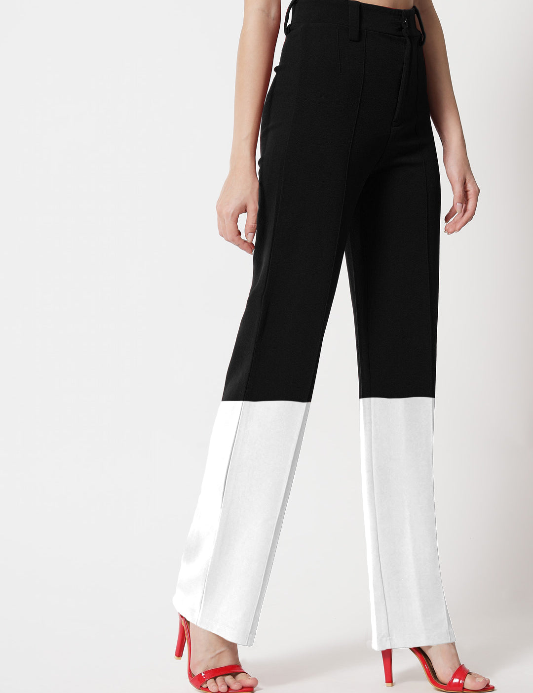KOTTY Women's Straight Leg High-Rise Stylish Designer Trousers