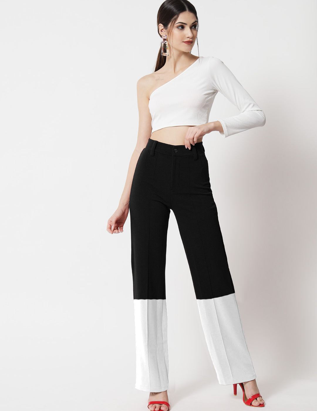 KOTTY Women's Straight Leg High-Rise Stylish Designer Trousers
