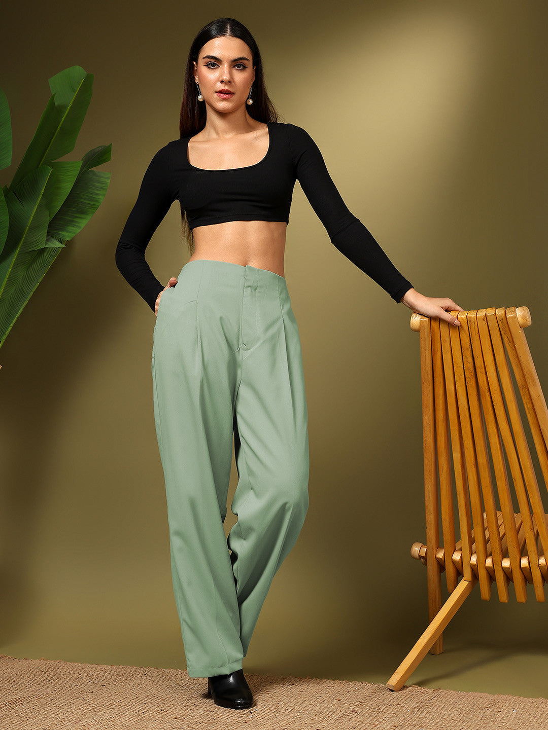 KOTTY Regular Fit Women Light Green Trousers 