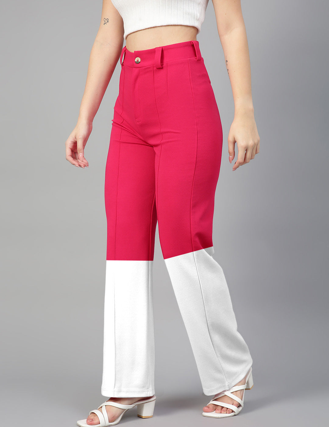 KOTTY Straight Fit Women Pink, White Trousers 