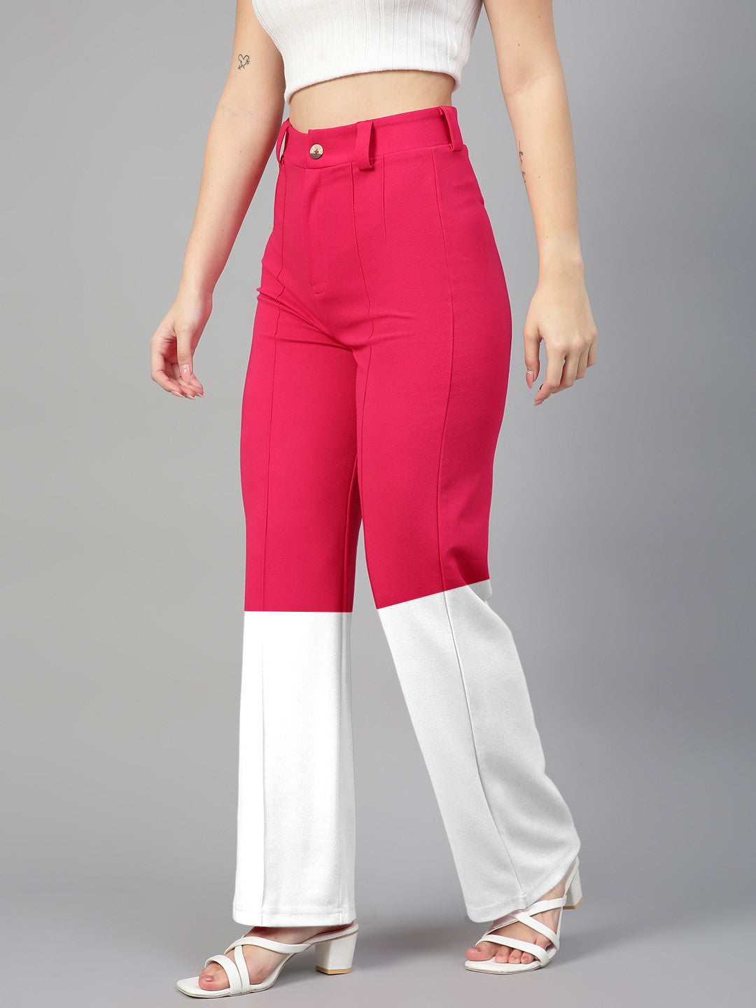 KOTTY Straight Fit Women Pink, White Trousers 
