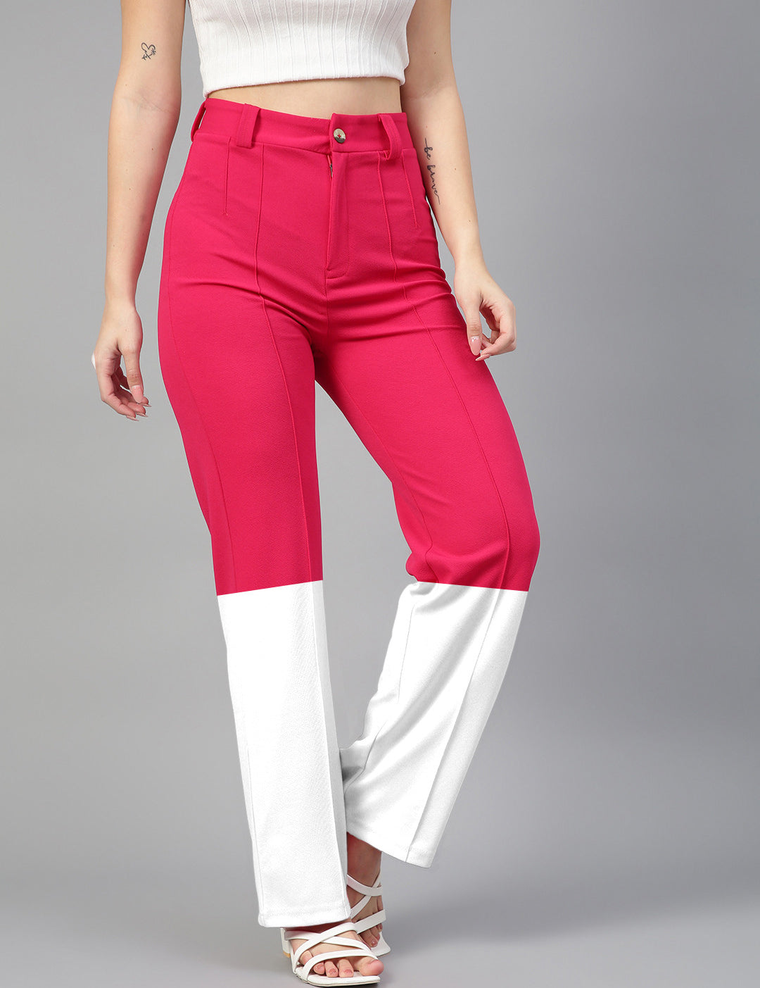 KOTTY Straight Fit Women Pink, White Trousers 