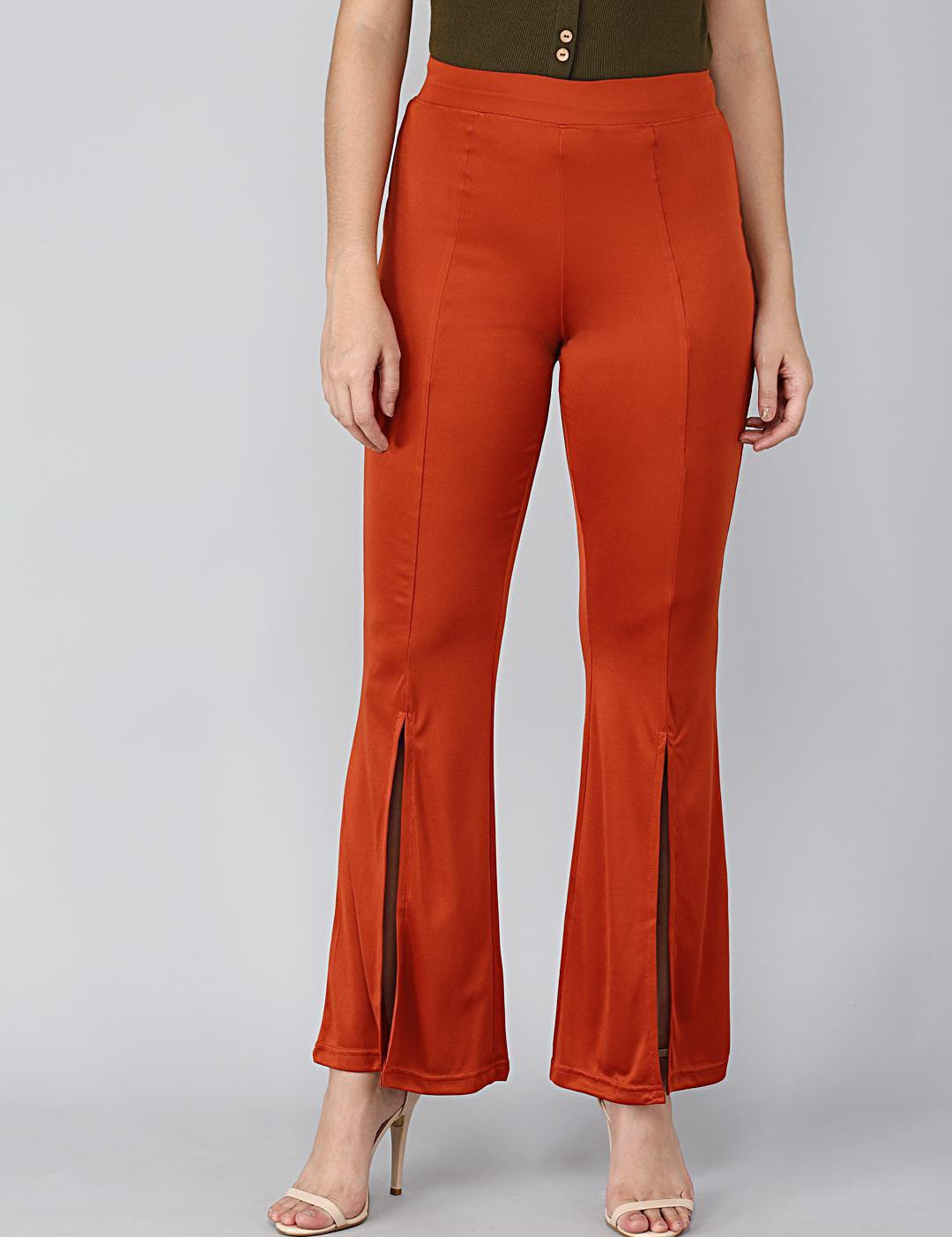 KOTTY Flared Women Orange Trousers 