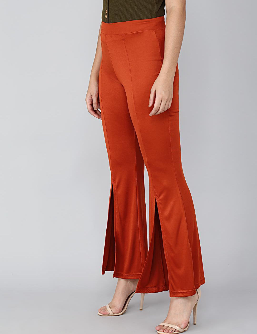 KOTTY Flared Women Orange Trousers 
