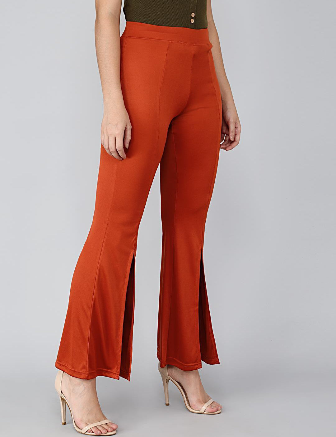 KOTTY Flared Women Orange Trousers 