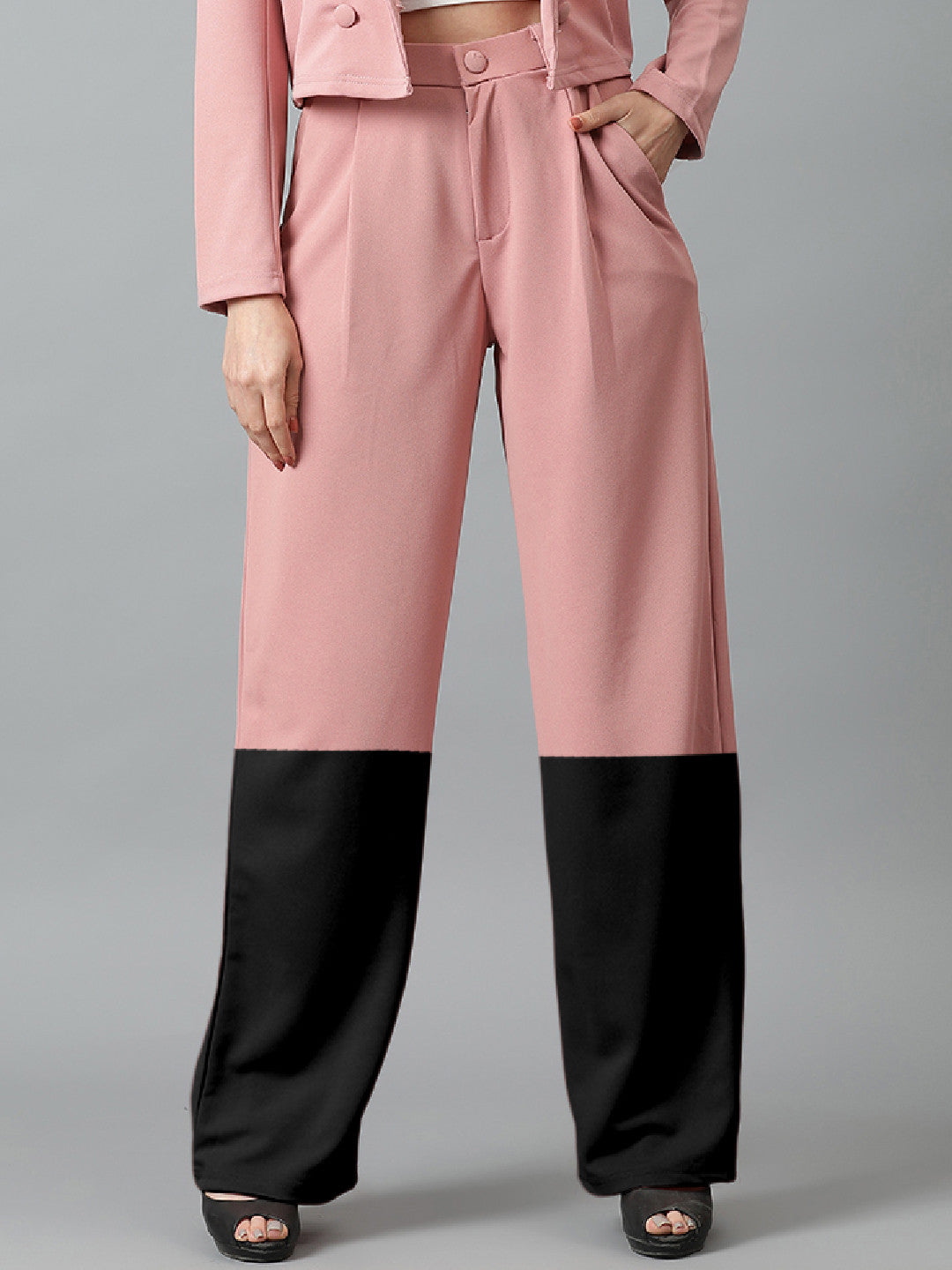 KOTTY Regular Fit Women Pink, Black Trousers 