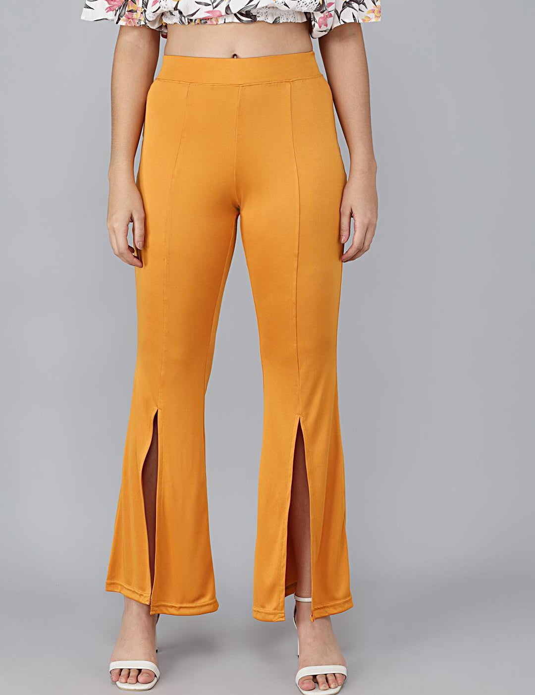 KOTTY Flared Women Yellow Trousers 