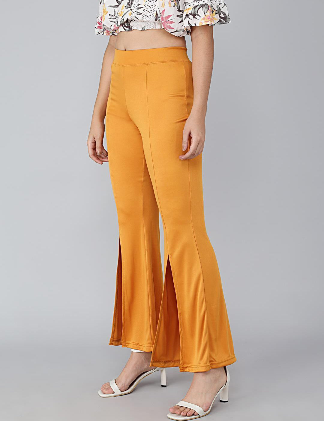 KOTTY Flared Women Yellow Trousers 