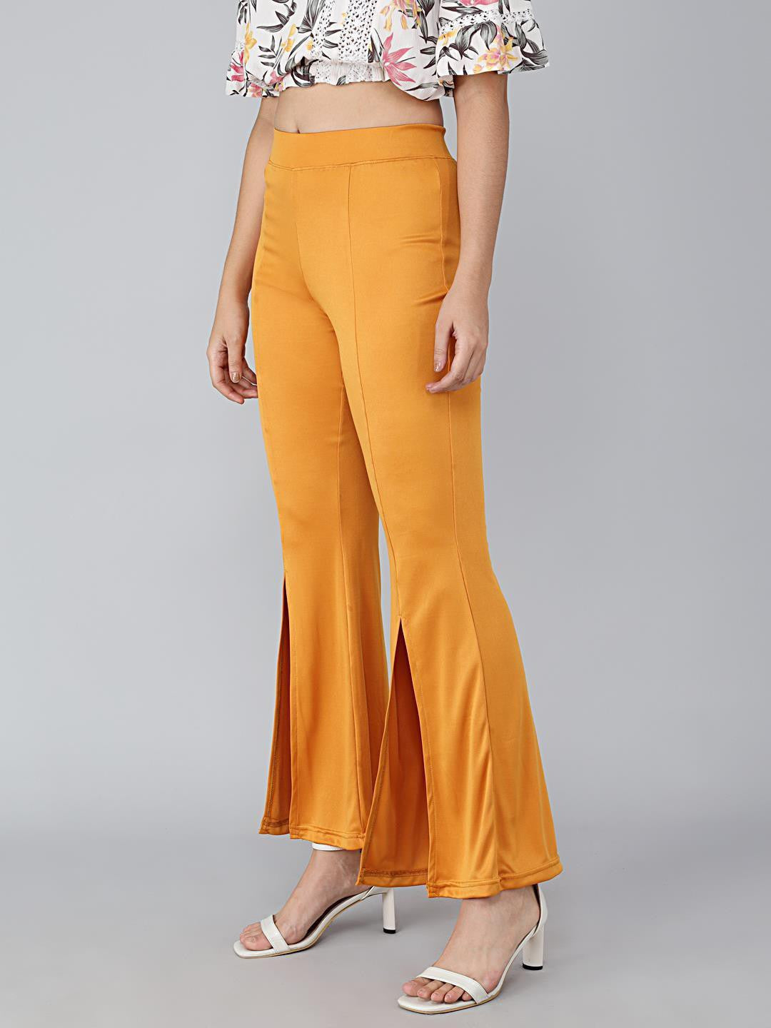 KOTTY Flared Women Yellow Trousers 