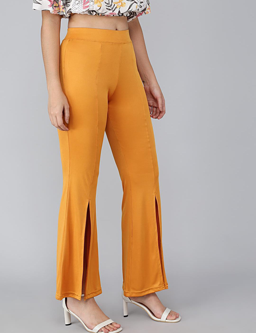 KOTTY Flared Women Yellow Trousers 