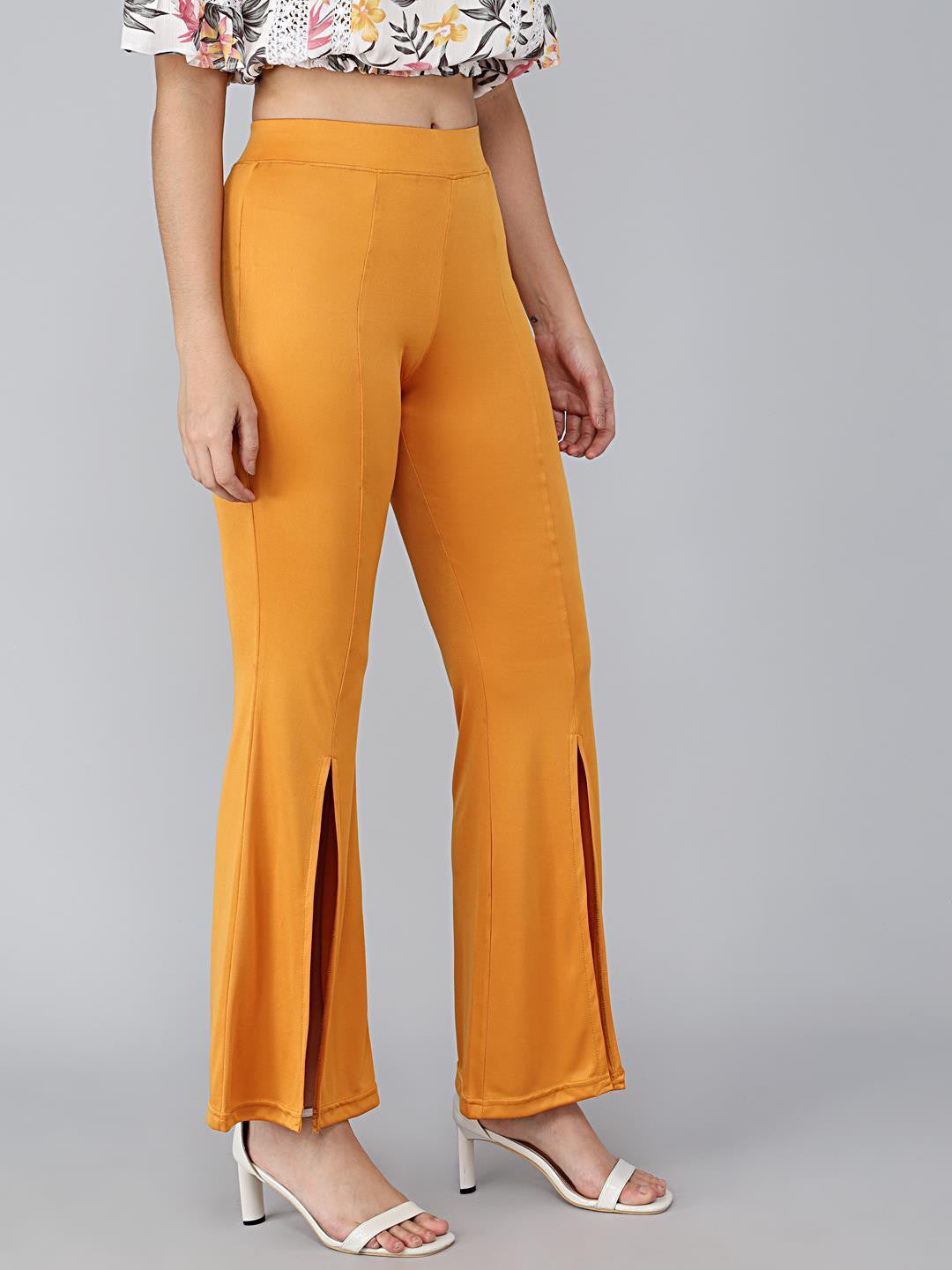 KOTTY Flared Women Yellow Trousers 