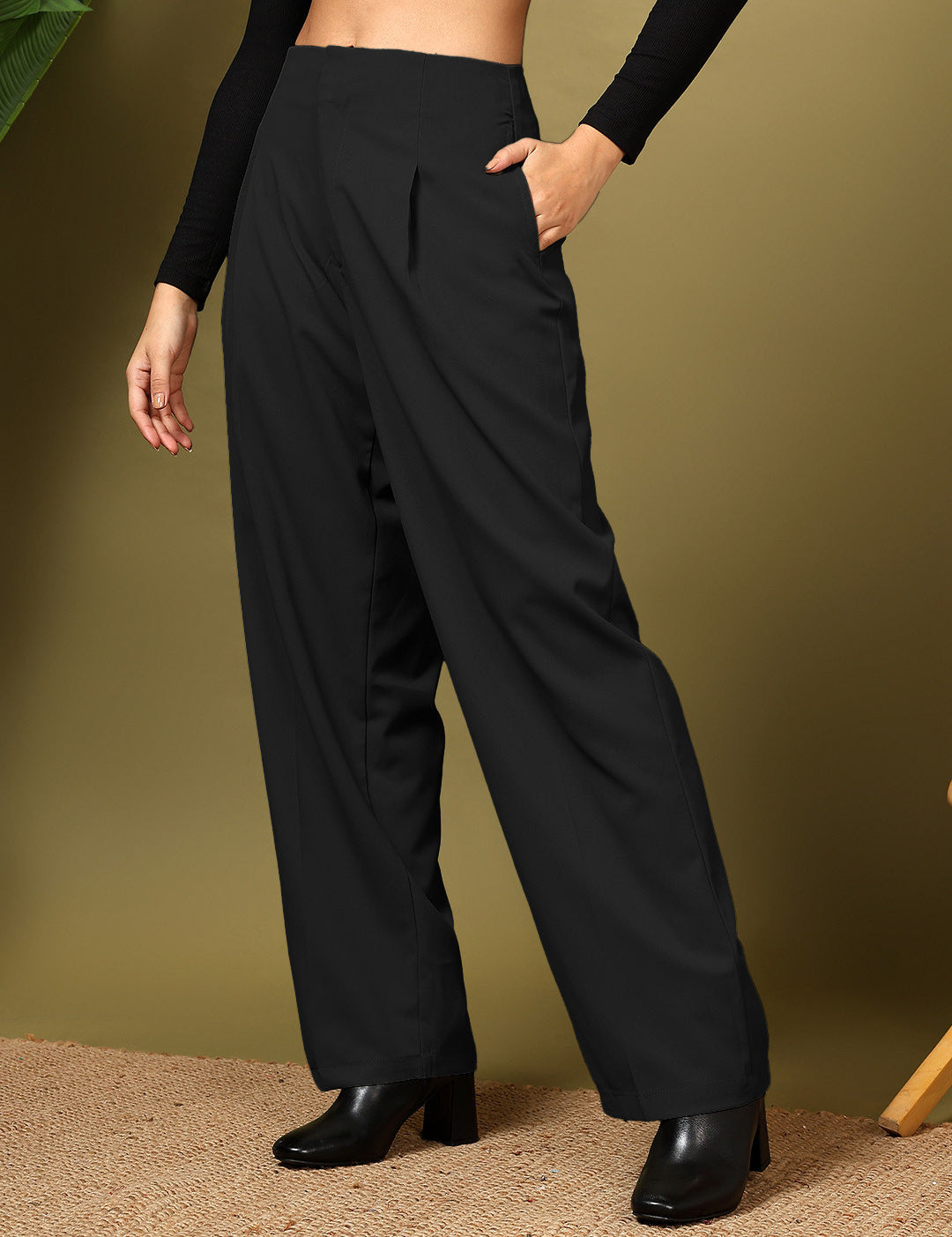 KOTTY Womens Solid Attractive High Rise Pant