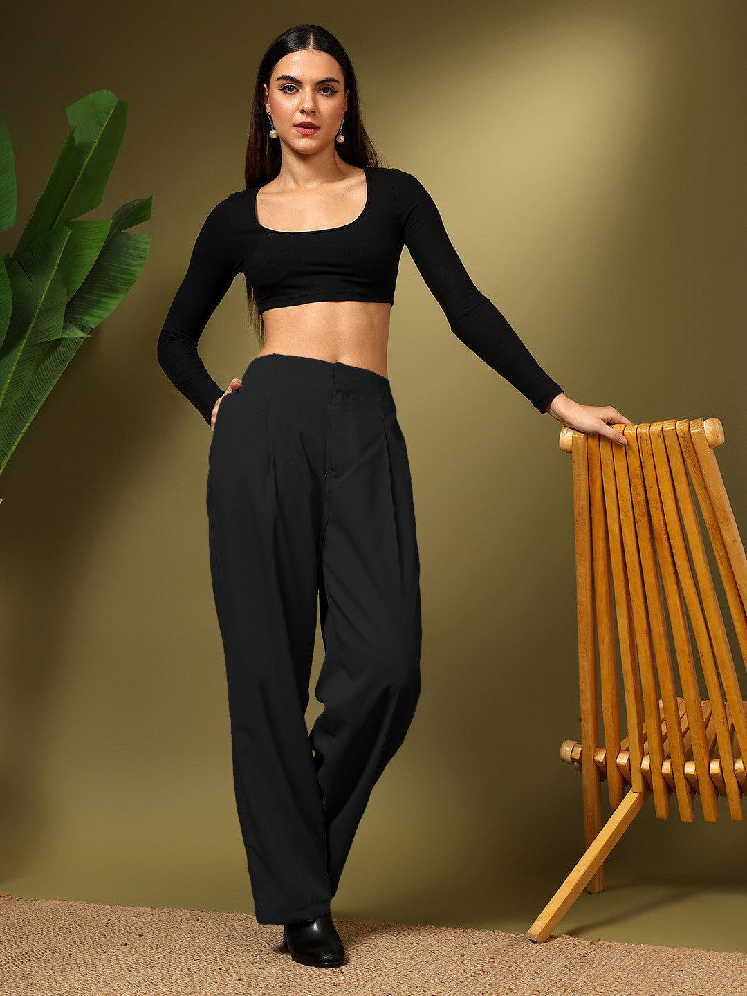 KOTTY Womens Solid Attractive High Rise Pant
